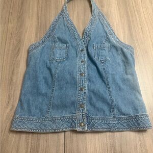 Vintage Denim Halter Top with Button Front
